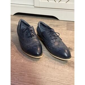 Mona Flying Italy Oxford Wingtip Lace Shoes Blue 41 US 9 EUC